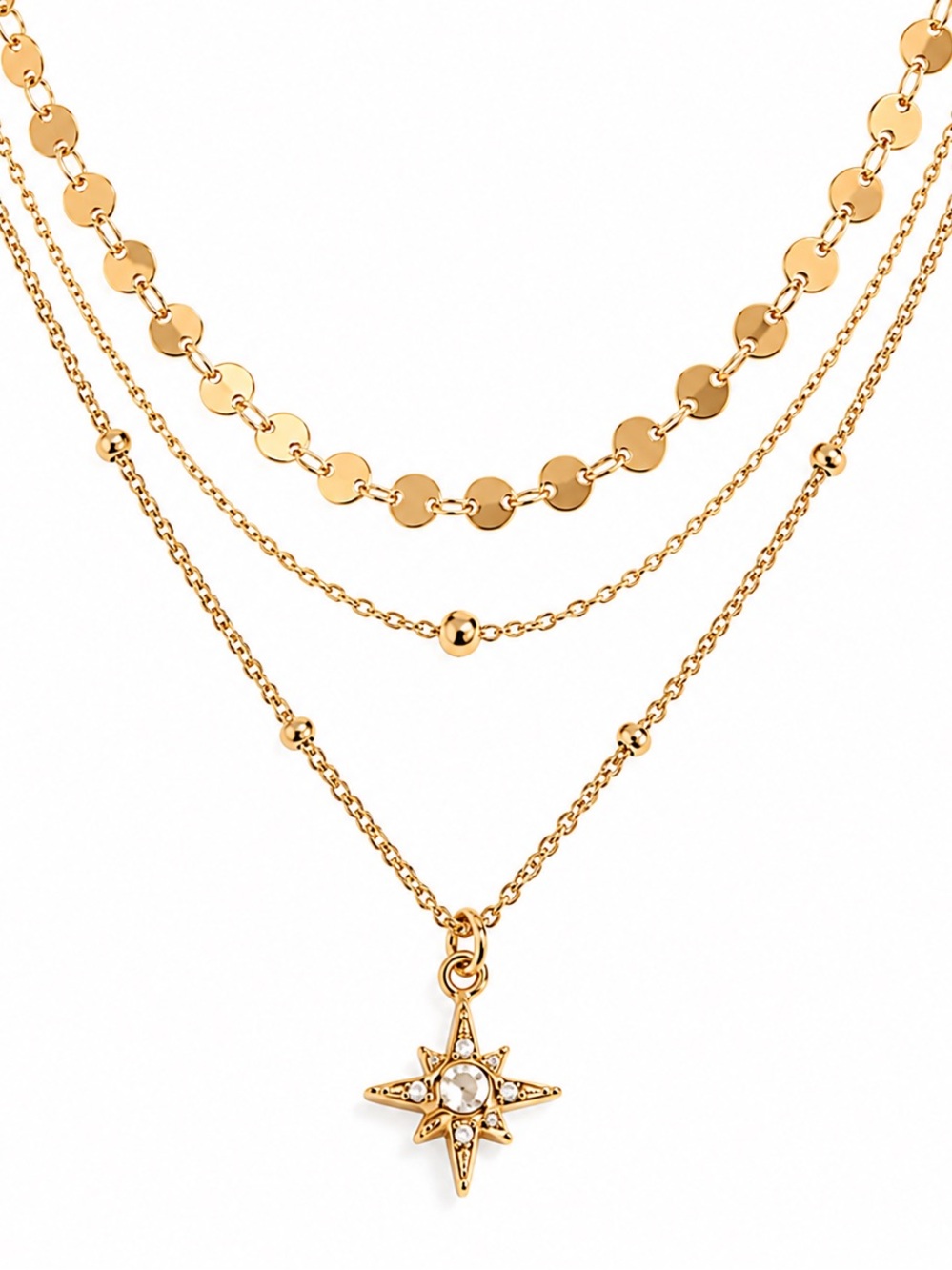 18K Gold Plated Layered Star Pendant Necklace